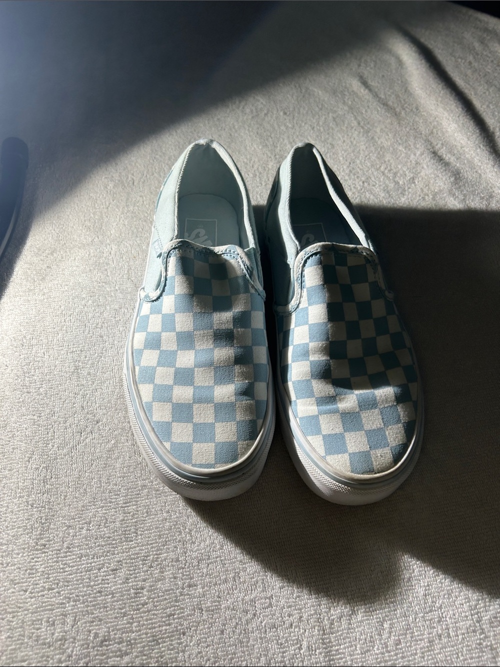 Vans Women’s Slip-On Checkerboard Sneakers in Light Blue & White - Picture 3 of 6